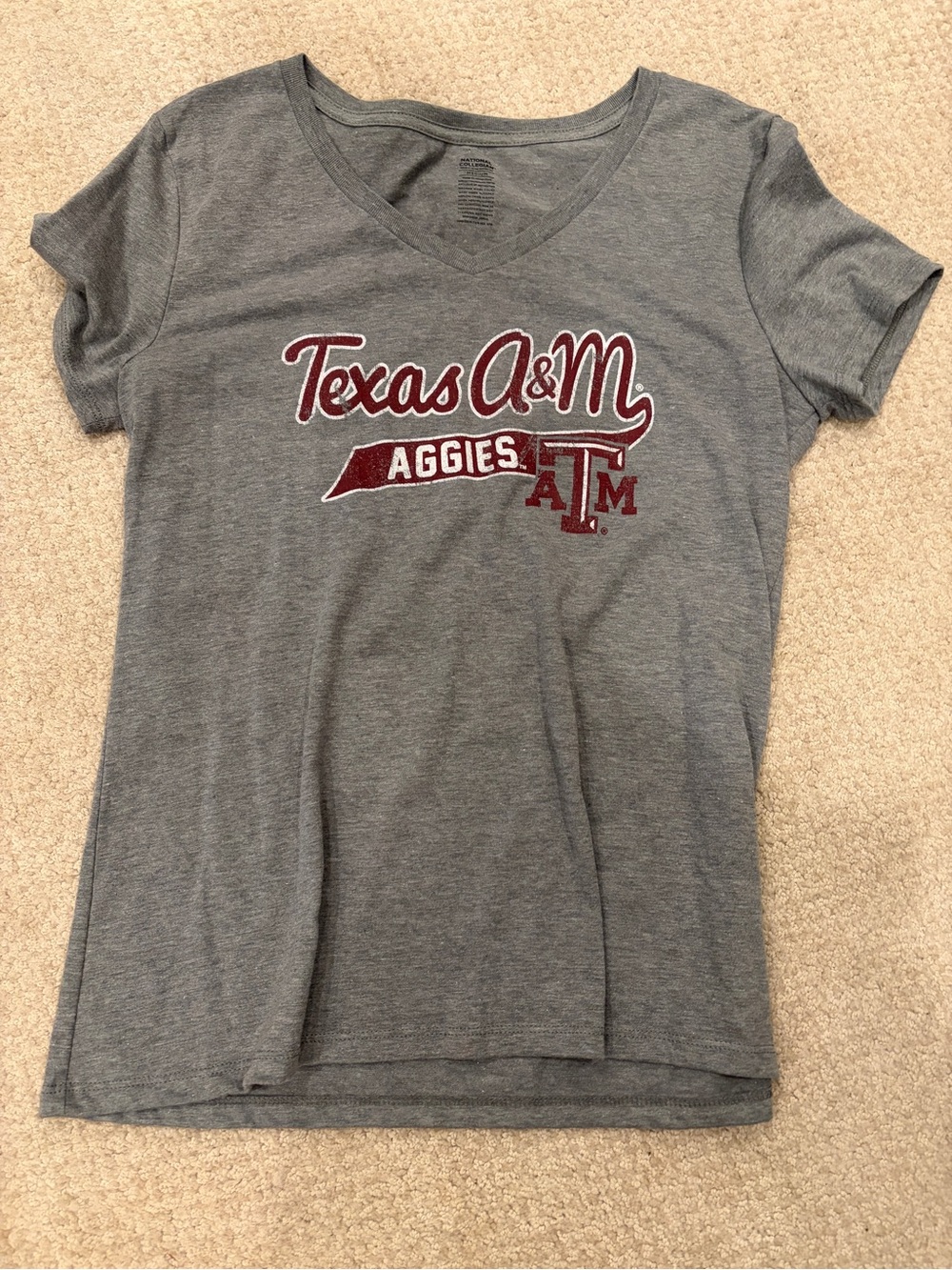 Women's Gray V-Neck Aggies Tee